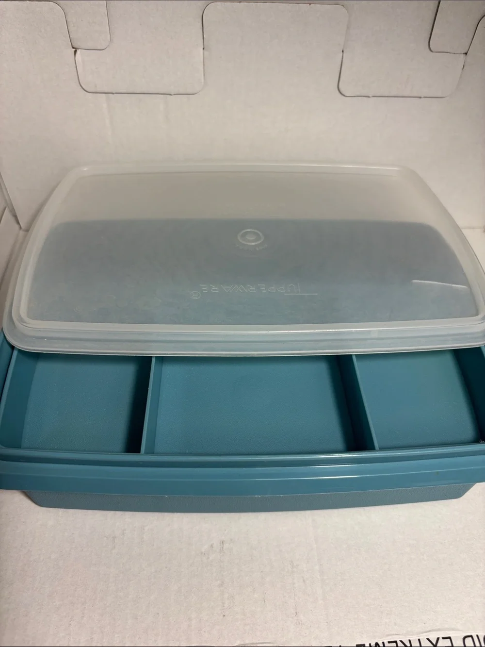 Tupperware Teal Divided Snack Tray with Clear Lid